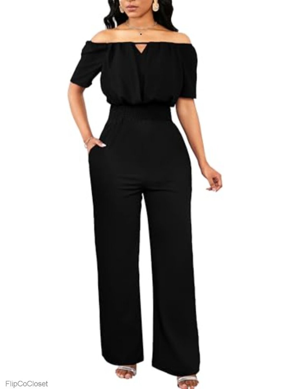 Off Shoulder Jumpsuit for Women Dressy Long Pants Pockets